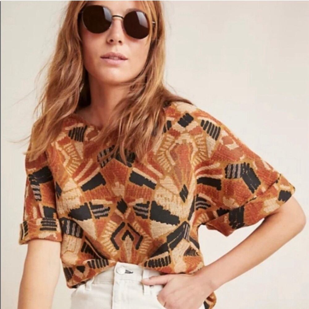 Dolan Geometric Patterned Crop Top - Orange and Black